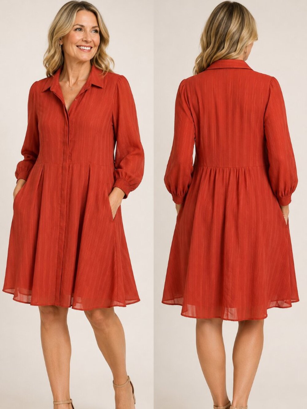 Skies Are Blue Brick Red Flowy Shirt Dress – Women's Plus Size 1X – NWT